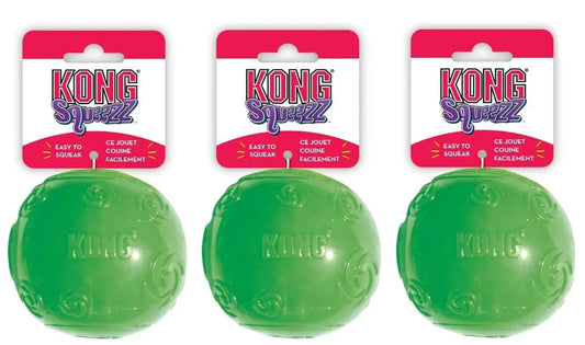 KONG Squeezz Ball Assorted Colors Dog Toy Bundle 3 Count for Fetch Fun, 2.5"